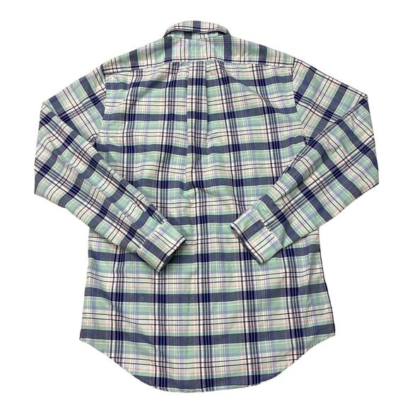 Ralph Lauren Shirt Mens Small Blue Twill Plaid Button Up Long Sleeve Flesh Pony - Picture 2 of 9